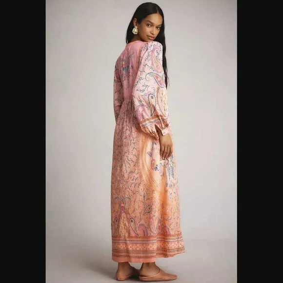 New S Farm Rio x Anthropologie long-sleeve pink floral printed maxi dress - Picture 4 of 12